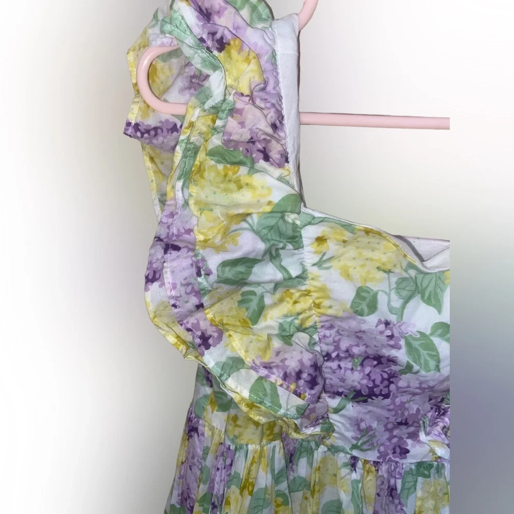 Janie and Jack Girls Floral Ruffle Tiered Dress Size 6 Purple Yellow